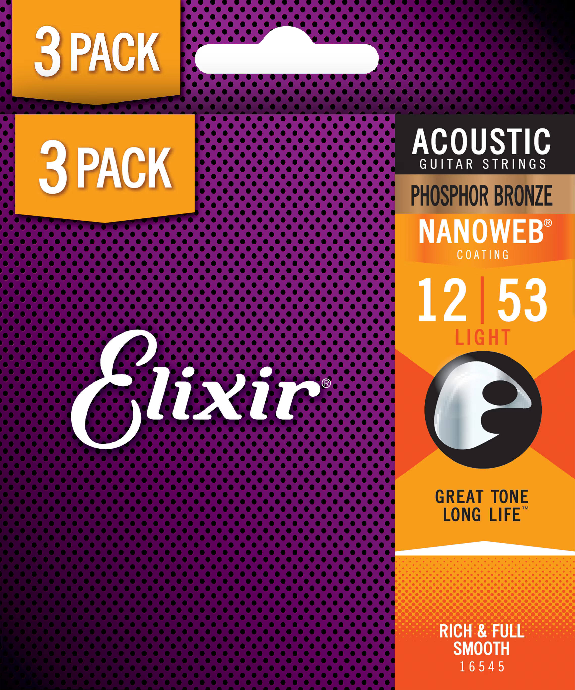 ELIXIR Nanoweb Phosphor Bronze Light 12-53 3-Pack